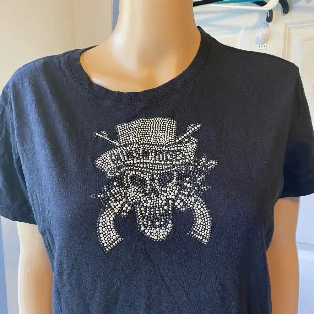 Next Level Women’s M/L Black Shirt Skull Embellished Pirate Goth Pullover Casual